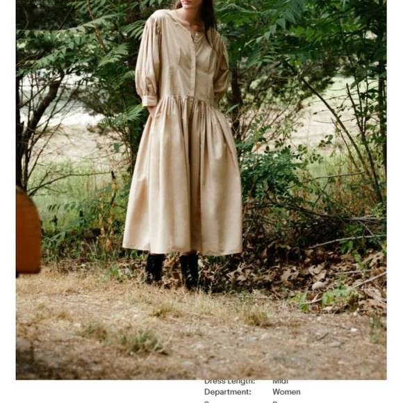 Merlette Dresses & Skirts - Merlette Montague Midi Dress Puff Sleeve Sandstone Beige Cotton Resort XS 216478